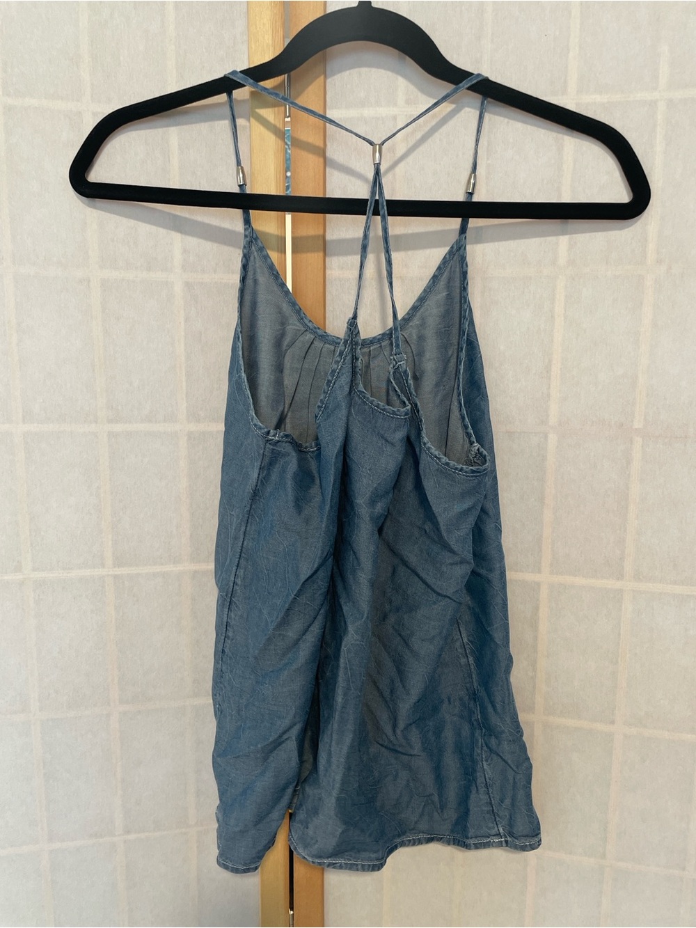 New York & Company Light Blue Denim-Look Spaghetti Strap Cami - Picture 4 of 5